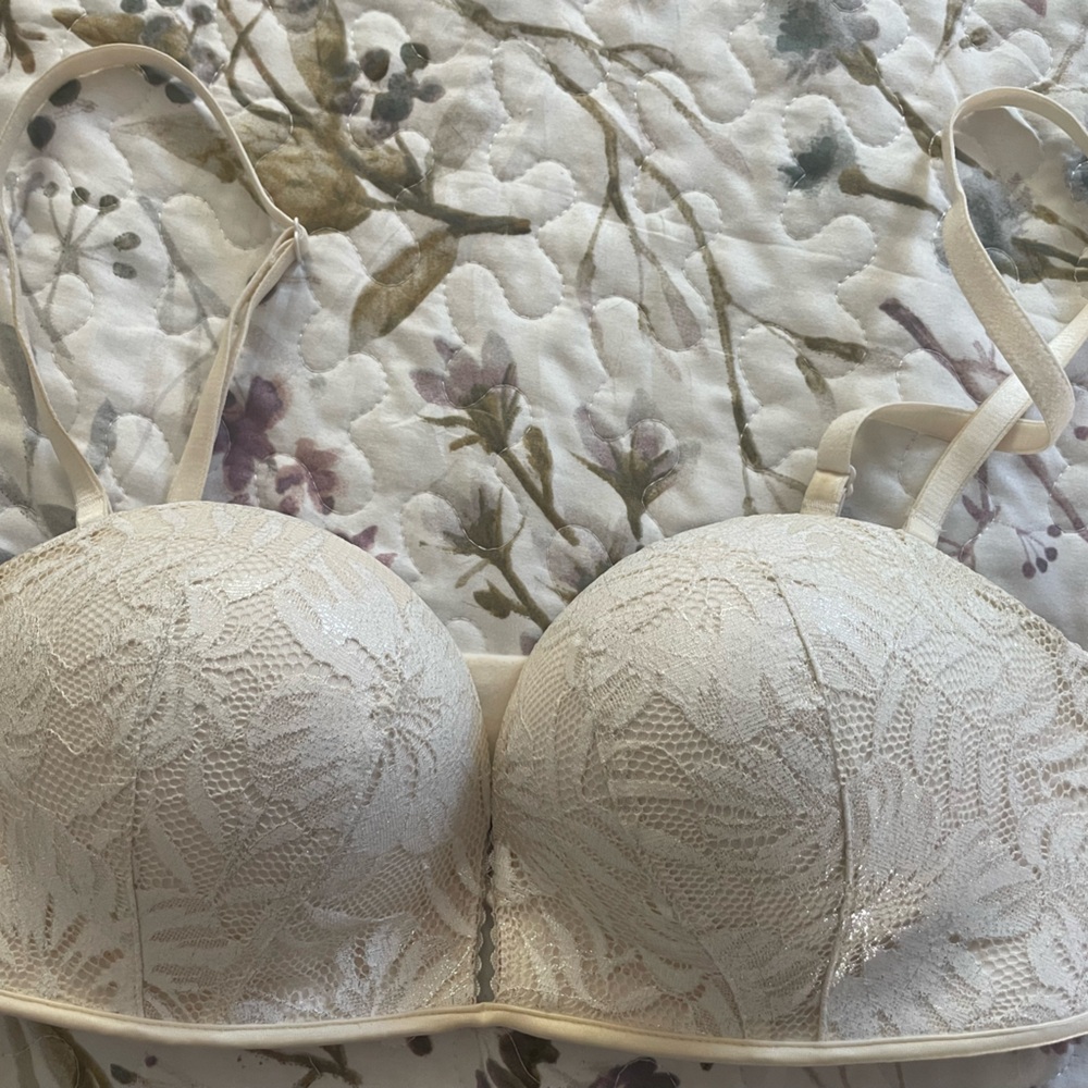 VS metallic white push up bandeau bra